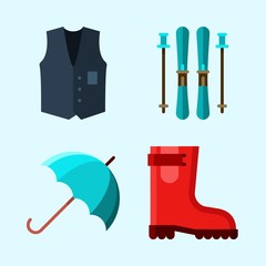Icons set about Winter with ski, umbrella, vest and rain boot