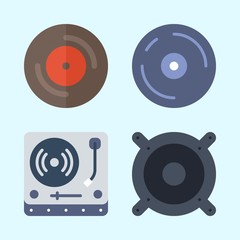 Icons set about Music with turntable, vinyl, compact disc, announcer, cd and speaker