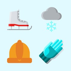 Fototapeta na wymiar Icons set about Winter with gloves, ice skate, winter hat and snowing