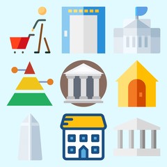 Icons set about Construction with washington monument, monumental, real estate, school, museum and elevator