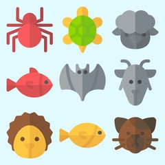 Icons set about Animals with goat, spider, bat, cat, fish and sheep