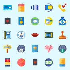 Icons set about Lifestyle with hotel, single, smartphone, motor, phone call and credit card