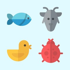 Icons set about Animals with fish, goat, chicken and ladybug