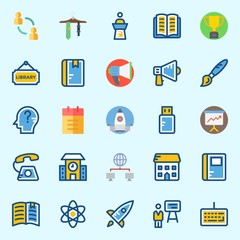 Icons set about School And Education with lecture, pendrive, startup, missile, presentation and tie