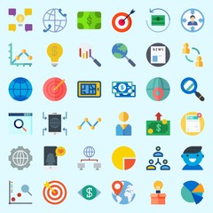Icons set about Marketing with search, pie chart, idea, location, target and targeting