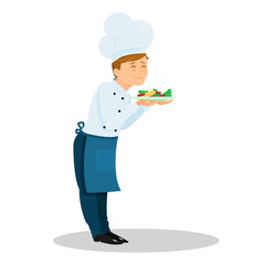 Professional chef marks ok with the fingers. Cartoon style. Vector illustration.