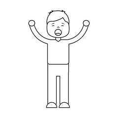 young cartoon boy yawning stretching arms vector illustration outline design