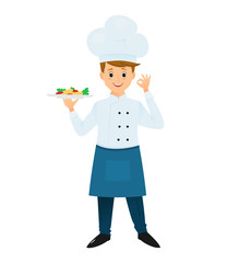 Professional chef marks ok with the fingers. Cartoon style. Vector illustration.