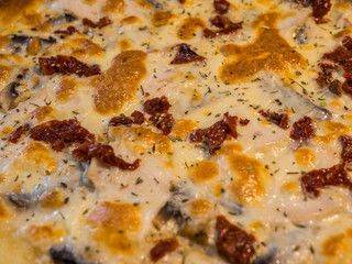 Hot delicious pizza freshly cooked in a cafe
