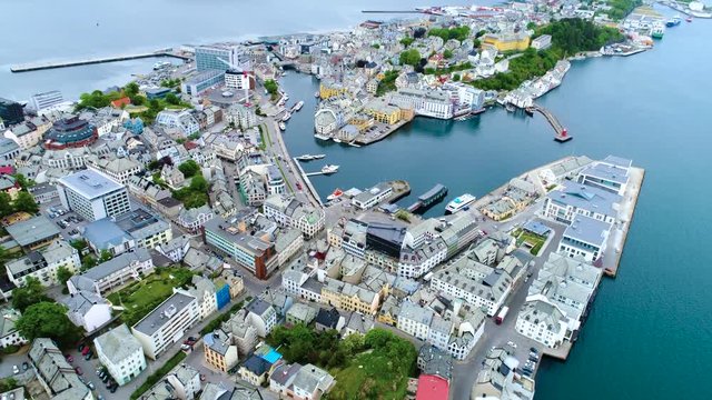 City of Alesund Norway Aerial footage