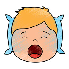 young boy with head in pillow yawning vector illustration