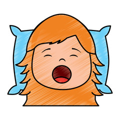 little girl yawning with head on pillow vector illustration