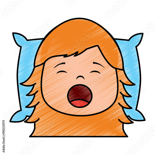 "little girl yawning with head on pillow vector illustration" Stock