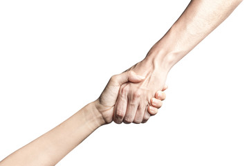 Hand open and ready to help or receive. Gesture isolated on white background with clipping path.