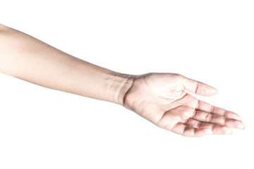 Hand open and ready to help or receive. Gesture isolated on white background with clipping path.