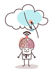 Cartoon Big Brain Man and Cloud Connexion