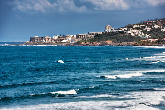 Ballito Bay shore view with Durban in the background