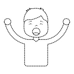portrait young boy yawning and arms extended vector illustration sticker image design