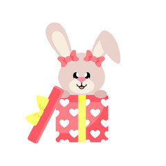 cartoon cute bunny girl with bow gift