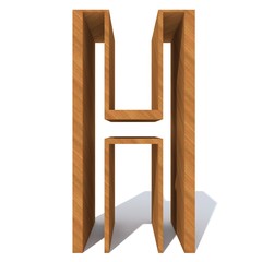 Conceptual wood or wooden brown font or type, timber or lumber industry piece isolated on white background. Educative hadwood material, smooth surface pine handmade sculpted object as 3D illustration