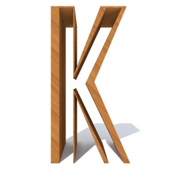 Conceptual wood or wooden brown font or type, timber or lumber industry piece isolated on white background. Educative hadwood material, smooth surface pine handmade sculpted object as 3D illustration