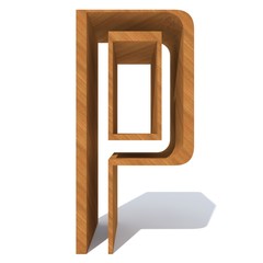 Conceptual wood or wooden brown font or type, timber or lumber industry piece isolated on white background. Educative hadwood material, smooth surface pine handmade sculpted object as 3D illustration