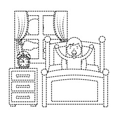 wake up morning the young girl in bed vector illustration sticker image design