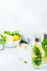 Fresh cool lemon cucumber mint infused water detox drink