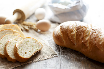 Bread on a dark wooden table