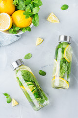 Fresh cool lemon cucumber mint infused water detox drink © aamulya
