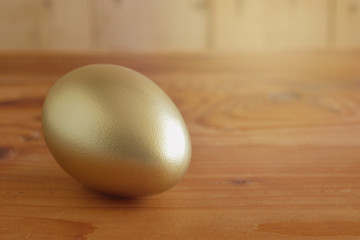 Financial success. Golden Egg on wooden background