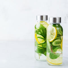 Fresh cool lemon cucumber mint infused water detox drink