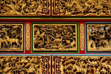 Close up image of details in a Chinese temple.