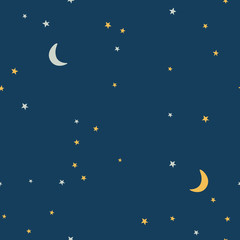 Sewing fabric with Dark starry sky and moon hand drawing vector ...