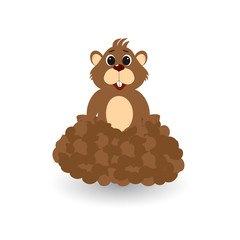 Marmot getting out of the hole. Card Groundhog Day