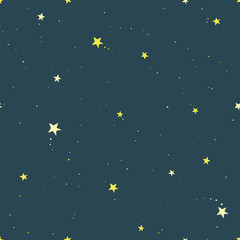 Dark starry sky hand drawing vector seamless pattern. Texture for textile, scrapbook, wrapping paper.