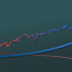 Stock market chart growing trend with long shadows and lines. 3D illustration