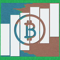 Bitcoin logotype with shadows and lines in sketch format. 3D illustration for business data report financial charts.