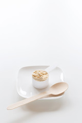 Diet concept with meal replacement powder and spoon