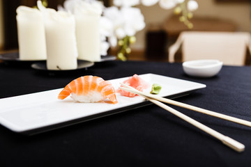 Fototapeta na wymiar Salmon sushi served on a plate