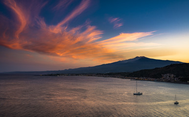 Etna volcano and Mediterranean sea,  seen from Taormina, Sicily