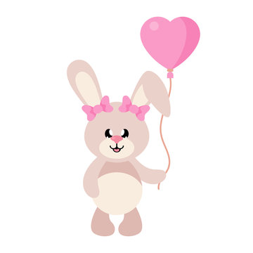 cartoon cute bunny girl with bow and lovely balloons