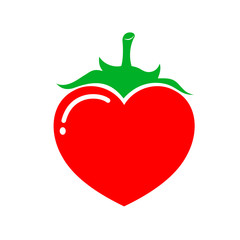 Heart product icon design. Red heart shape with stems and leaves. Vector illustration isolated on white background.