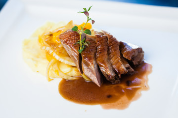 Roasted duck with mashed potatoes
