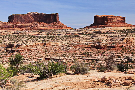 Monitor and Merrimac Buttes in Canyonlands NP in Utah in the USA
