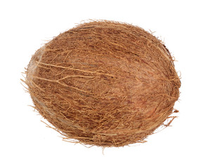 whole coconut isolated on white background. Flat lay. Top view