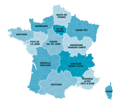 Carte Régions + Départements de France 1 2018