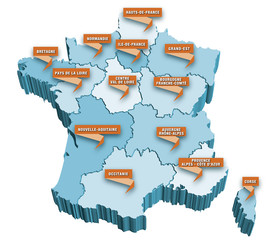 Carte régions de France 3D 5 2018
