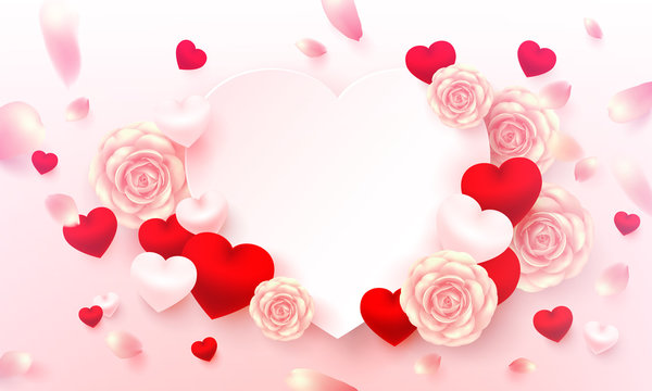 Blank valentine hearts banner for your text with Sweet heart and pink rose for Valentine's Day Brochures or Poster.Vector illustration EPS10.