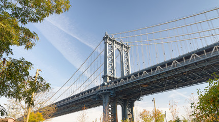 Manhattan Bridge view from Brooklyn Bridge Park in autumn, New York City